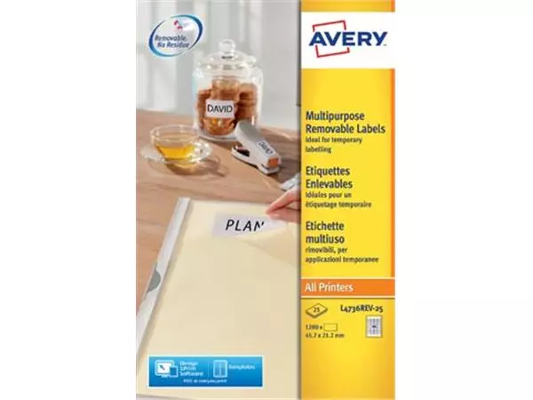 Een Avery afneembare witte etiketten Stick & Lift ft 45,7 x 21 mm (b x h), 1.200 stuks, 48 per blad koop je bij ShopXPress