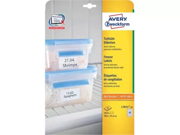 Een Avery diepvriesetiketten Ft 38,1 x 21,2 mm (b x h), wit, doos van 1625 etiketten koop je bij ShopXPress