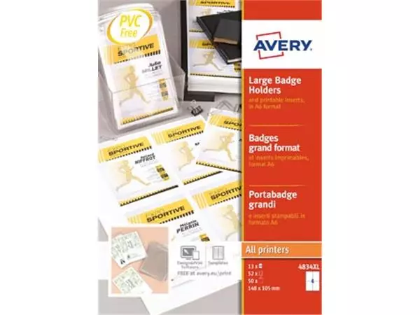 Een Avery grote badge, ft 10,5 x 14,8 cm, inclusief inserts, doos van 50 stuks koop je bij ShopXPress