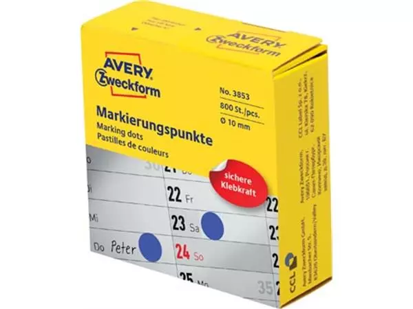 Een Avery marking dots, diameter 10 mm, rol met 800 stuks, blauw koop je bij ShopXPress