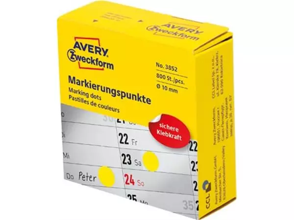 Een Avery marking dots, diameter 10 mm, rol met 800 stuks, geel koop je bij ShopXPress