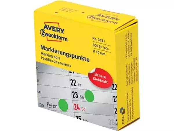 Een Avery marking dots, diameter 10 mm, rol met 800 stuks, groen koop je bij ShopXPress