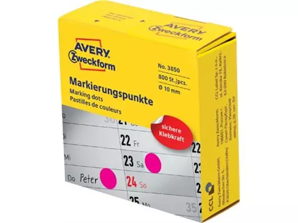 Een Avery marking dots, diameter 10 mm, rol met 800 stuks, roze koop je bij ShopXPress