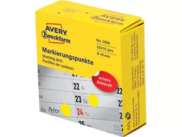 Een Avery marking dots, diameter 19 mm, rol met 250 stuks, geel koop je bij ShopXPress