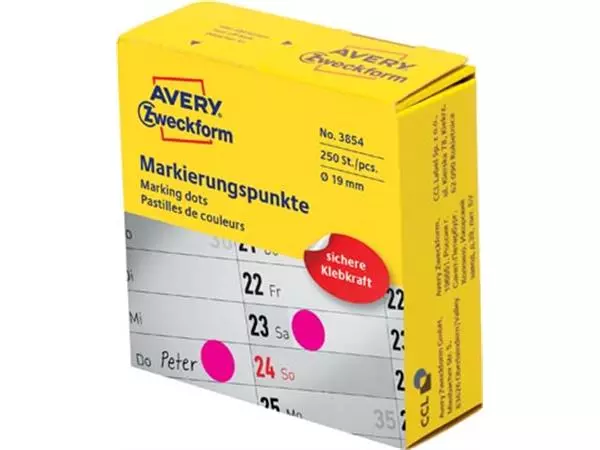 Een Avery marking dots, diameter 19 mm, rol met 250 stuks, rood koop je bij ShopXPress