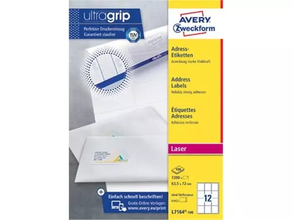 Een Avery witte laseretiketten ft 63,5 x 72 mm, 1200 stuks, 12 per vel koop je bij ShopXPress