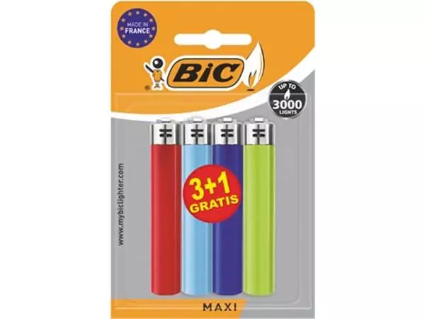 Een BIC Maxi vuursteen aansteker, geassorteerde kleuren, blister van 3 + 1 gratis koop je bij ShopXPress