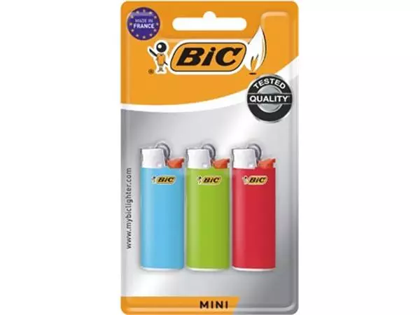 Een BIC Mini vuursteen aansteker, geassorteerde kleuren, blister van 3 stuks koop je bij ShopXPress