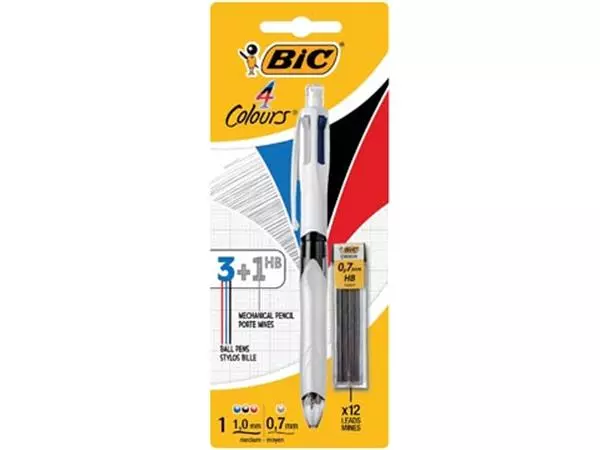 Een Bic Colours 3 + 1 HB 4-kleurenbalpen, medium, 3 klassieke inktkleuren en een vulpotlood 0,7 mm HB, op bli koop je bij ShopXPress