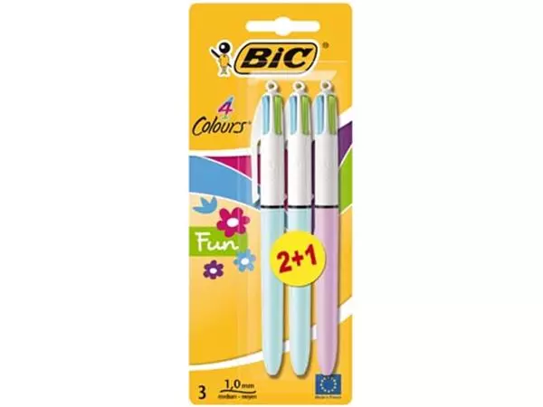 Een Bic Colours Fun 4-kleurenbalpen, medium, pastel inktkleuren, blister van 2+1 gratis koop je bij ShopXPress
