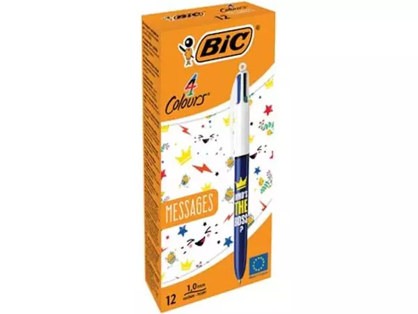 Een Bic Colours Messages 4-kleurenbalpen, medium, klassieke inktkleuren, doos van 12 stuks koop je bij ShopXPress