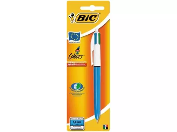 Een Bic 4 Colours Original 4-kleurenbalpen, medium, klassieke inktkleuren, lichaam blauw, op blister koop je bij ShopXPress