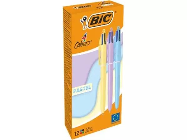 Een Bic Colours Pastel 4-kleurenbalpen, medium, klassieke inktkleuren, µdoos van 12 stuks koop je bij ShopXPress