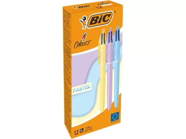 Een Bic Colours Pastel 4-kleurenbalpen, medium, klassieke inktkleuren, µdoos van 12 stuks koop je bij Supplierz BV