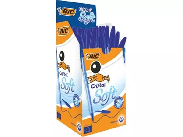 Een Bic balpen Cristal Soft, medium punt, pak van 50 stuks, blauw koop je bij ShopXPress