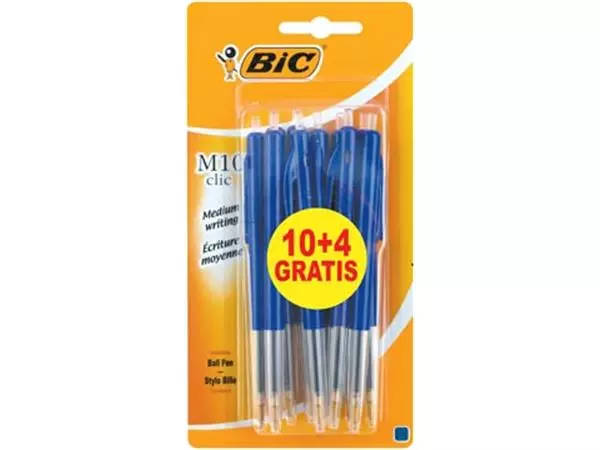 Een Bic balpen M10 Clic, 0,4 mm, medium punt, bleu, blister 10 stuks + 4 gratis koop je bij ShopXPress