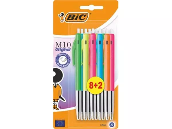 Een Bic balpen M10 Clic Colors 8+2 gratis, op blister koop je bij ShopXPress