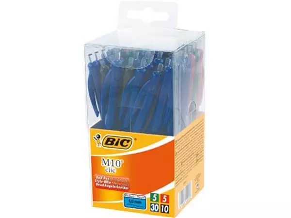 Een Bic balpen M10 Clic, doos met 50 stuks in geassorteerde kleuren koop je bij ShopXPress