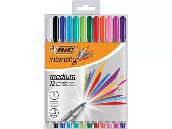 Een Bic fineliner Intensity, medium, etui van 12 stuks in geassorteerde kleuren koop je bij ShopXPress