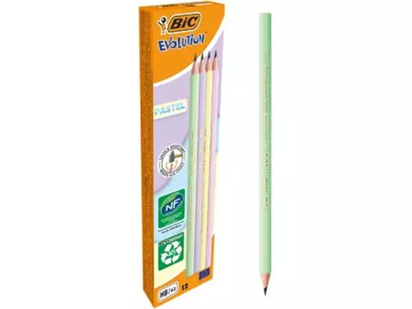 Een Bic grafietpotlood Evolution Pastel HB, doos van 12 stuks, assorti koop je bij ShopXPress