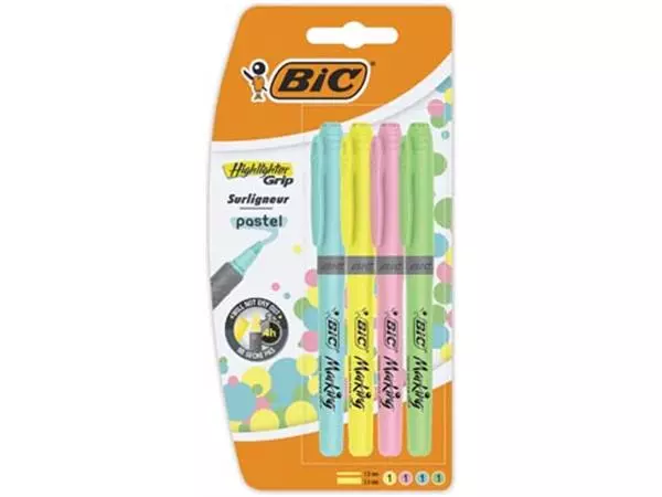 Een Bic markeerstift Highlighter Grip Pastel, blister van 4 stuks in geassorteerde kleuren koop je bij ShopXPress