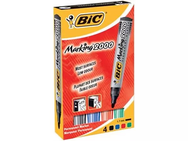 Een Bic permanent marker 2000, doos met 4 stuks in geassorteerde kleuren koop je bij ShopXPress