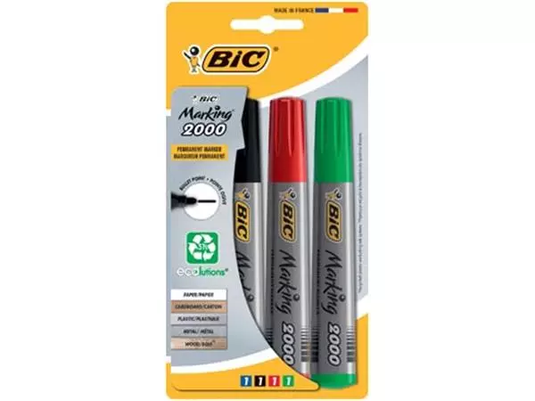 Een Bic permanent marker 2000, doos met 4 stuks in geassorteerde kleuren koop je bij ShopXPress