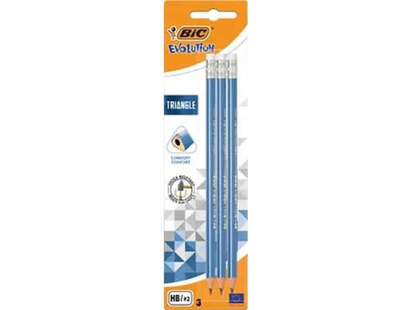 Een Bic potlood Evolution Triangle, met gom, blister van 3 stuks koop je bij ShopXPress