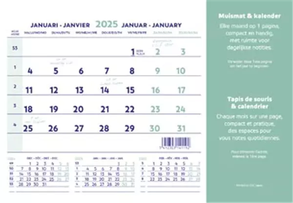 Een Brepols muismatkalender, ft 23X18 cm, Nederlands-Frans, 2025 koop je bij ShopXPress