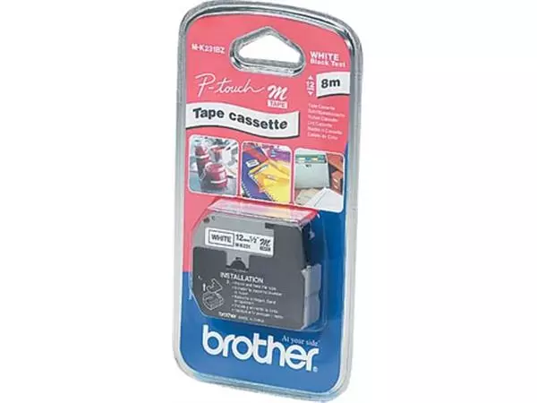 Een Brother M tape voor P-Touch 12 mm, gelamineerd, zwart op wit koop je bij ShopXPress