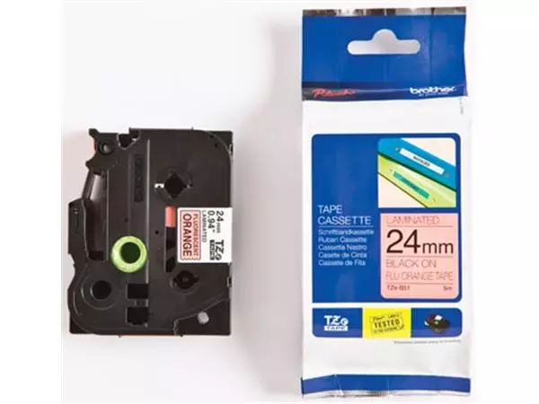 Een Brother TZe tape voor P-Touch 24 mm, zwart op fluo oranje koop je bij ShopXPress