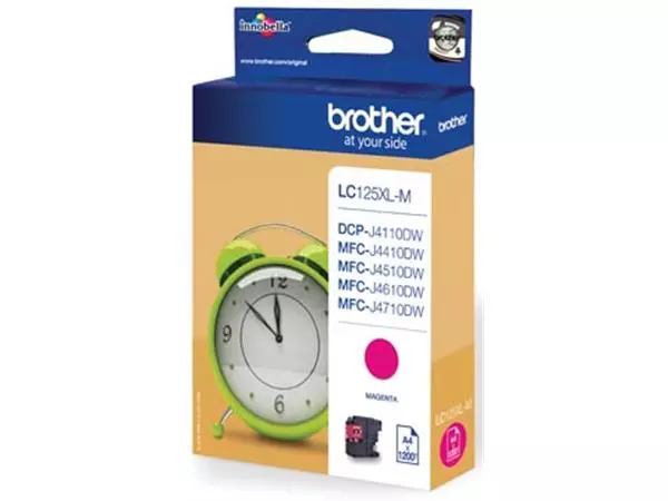 Een Brother inktcartridge, 1.200 pagina's, OEM LC-125XLM, magenta koop je bij ShopXPress