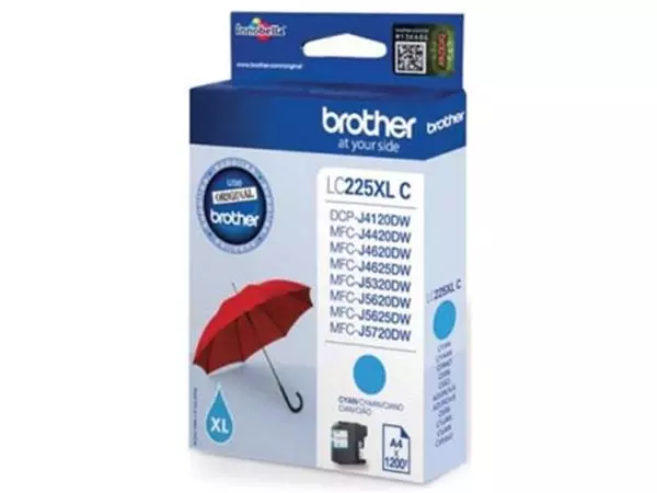 Een Brother inktcartridge, 1.200 pagina's, OEM LC-225XLC, cyaan koop je bij ShopXPress