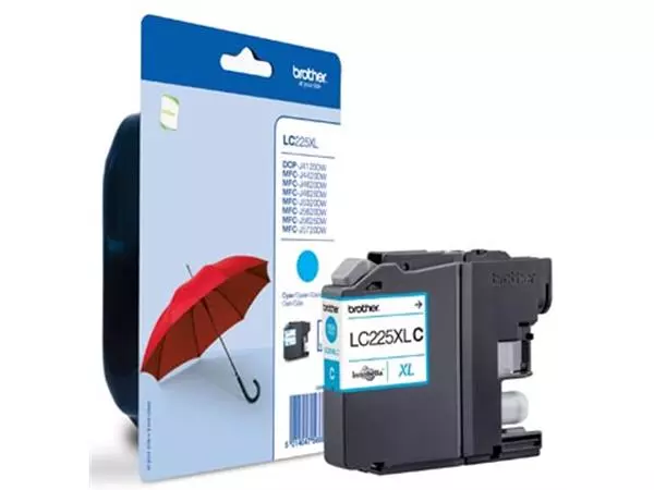 Een Brother inktcartridge, 1.200 pagina's, OEM LC-225XLC, cyaan, op blister koop je bij ShopXPress