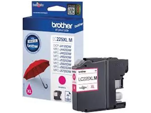 Een Brother inktcartridge, 1.200 pagina's, OEM LC-225XLM, magenta koop je bij ShopXPress