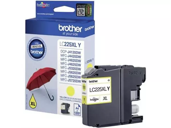 Een Brother inktcartridge, 1.200 pagina's, OEM LC-225XLY, geel koop je bij ShopXPress