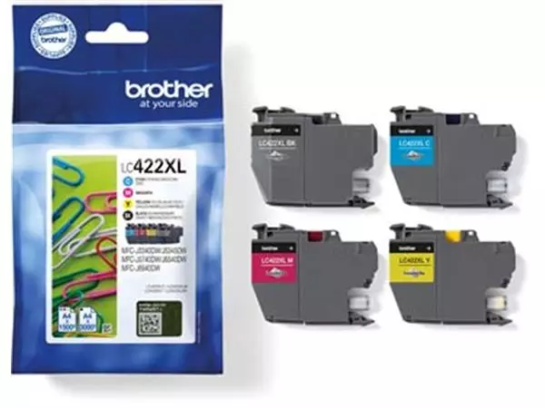 Een Brother inktcartridge, 1.500 - 3.000 pagina's, OEM LC-422XLVAL, 4 kleuren koop je bij ShopXPress