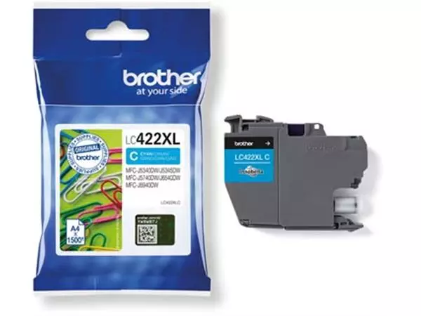 Een Brother inktcartridge, 1.500 pagina's, OEM LC-422XLC, cyaan koop je bij ShopXPress