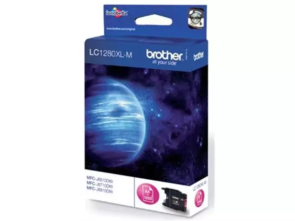 Een Brother inktcartridge, 1200 pagina's, OEM LC-1280XLM, magenta koop je bij ShopXPress