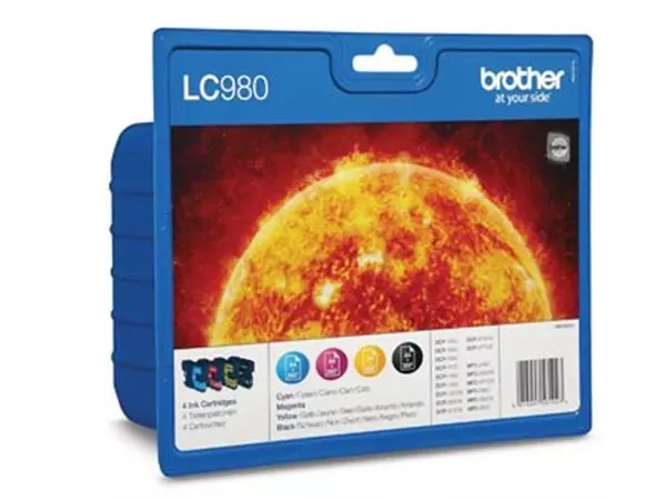 Een Brother inktcartridge, 260 - 300 pagina's, OEM LC-980VALBP, 4 kleuren koop je bij ShopXPress