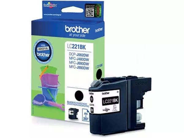 Een Brother inktcartridge, 260 pagina's, OEM LC-221BKBP, zwart koop je bij ShopXPress