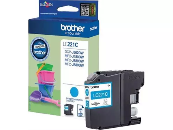 Een Brother inktcartridge, 260 pagina's, OEM LC-221CBP, cyaan koop je bij ShopXPress