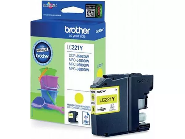 Een Brother inktcartridge, 260 pagina's, OEM LC-221YBP, geel koop je bij ShopXPress