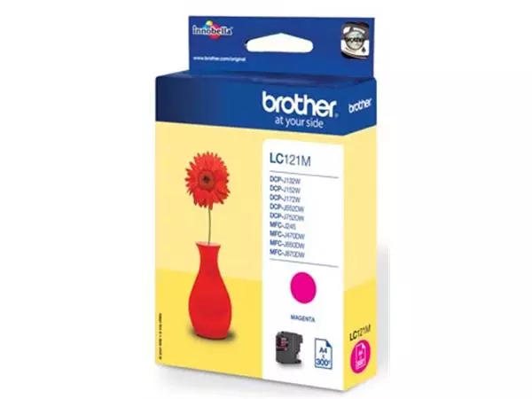 Een Brother inktcartridge, 300 pagina's, OEM LC-121M, magenta koop je bij ShopXPress