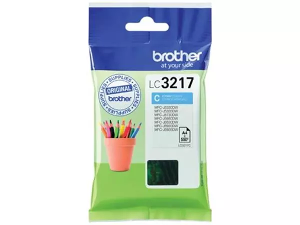 Een Brother inktcartridge, 550 pagina's, OEM LC-3217C, cyaan koop je bij ShopXPress