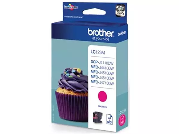 Een Brother inktcartridge, 600 pagina's, OEM LC-123M, magenta koop je bij ShopXPress