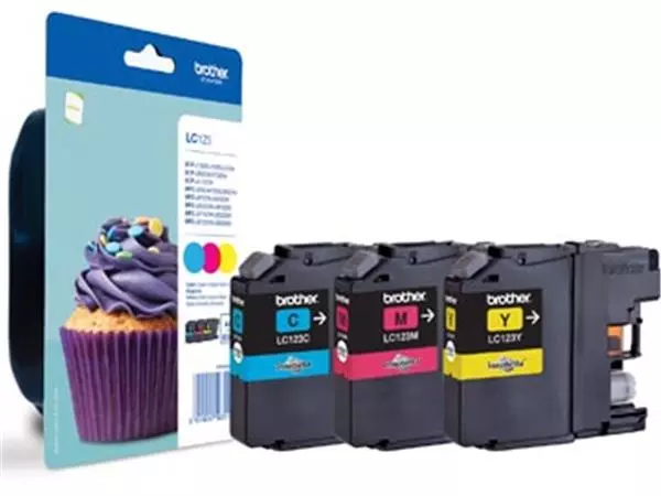 Een Brother inktcartridge, 600 pagina's, OEM LC-123RBWBP, 3 kleuren koop je bij ShopXPress