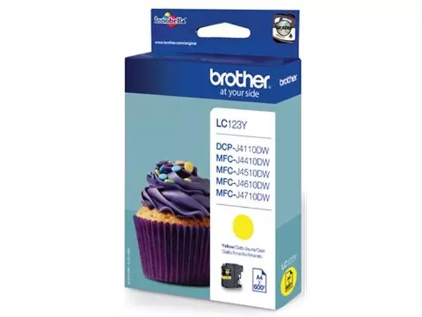 Een Brother inktcartridge, 600 pagina's, OEM LC-123Y, geel koop je bij ShopXPress