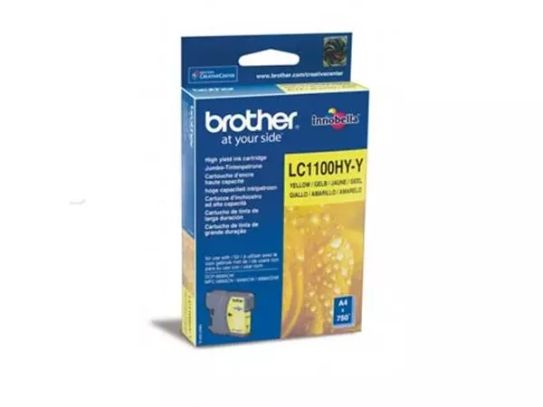 Een Brother inktcartridge, 750 pagina's, OEM LC-1100HYY, geel koop je bij ShopXPress