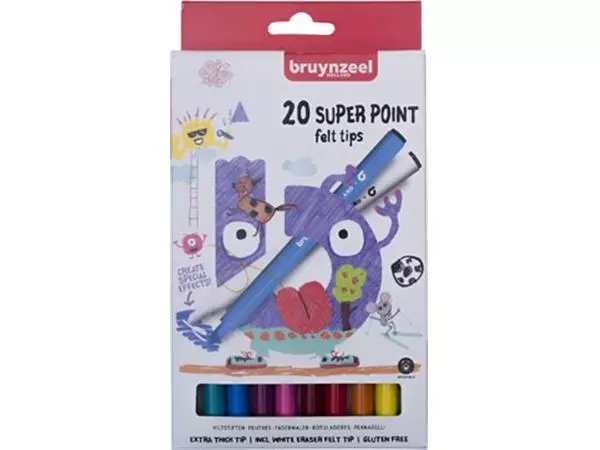 Een Bruynzeel Kids viltstiften Super Point, set van 20 stuks in geassorteerde kleuren koop je bij ShopXPress